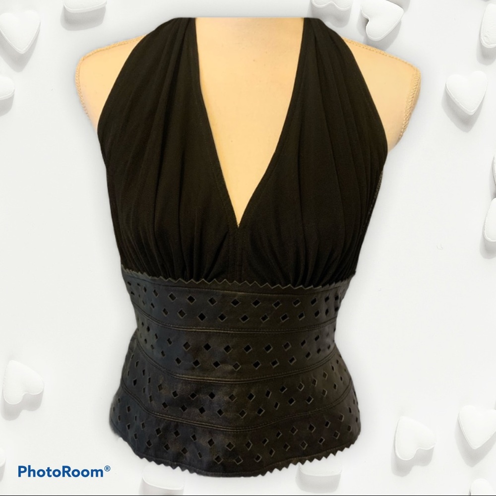 Tadashi Leather & Tulle Ha…
